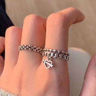 Heart & Arrow Alloy Open Ring Heart Pendant Ring - Silver - One Size