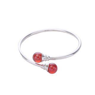 925 Sterling Silver Simple Fashion Geometric Round Red Imitation Pearl Bangle Silver - One Size