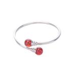 925 Sterling Silver Simple Fashion Geometric Round Red Imitation Pearl Bangle Silver - One Size