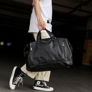Faux Leather Boston Bag Black - One Size