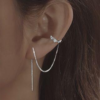 Chained Rhinestone Cuff Earring 1 Pc - Silver - One Size