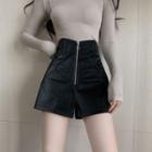Zip-up High-waist Faux Leather Shorts