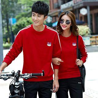 Set: Couple Striped-trim Top + Pants