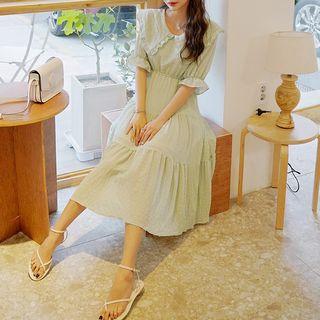 Frilled Puritan-collar Midi Tiered Dress