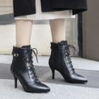 Pointed Kitten Heel Lace-up Ankle Boots