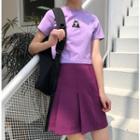 Embroidered Short-sleeve T-shirt / Pleated Mini Skirt