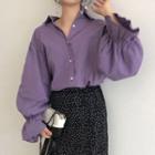 Flared-cuff Balloon-sleeve Shirt Purple - One Size