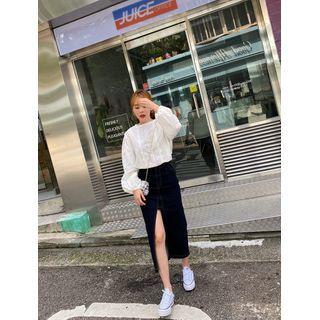 Cutout-front Maxi Denim Skirt
