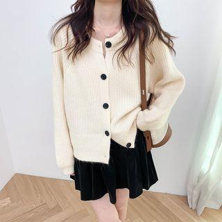 Round-neck Plain Button-up Knit Oversize Cardigan