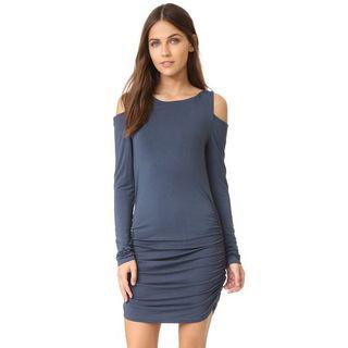 Cutout-shoulder Sheath Shirred Dress