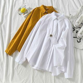 Asymmetric Plain Long-sleeve Blouse