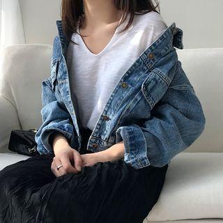 Drop-shoulder Denim Jacket Blue - One Size