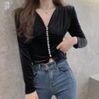 Long-sleeve V-neck Velet Top