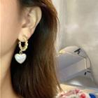 Heart Faux Pearl Alloy Dangle Earring 1 Pr - White & Gold - One Size