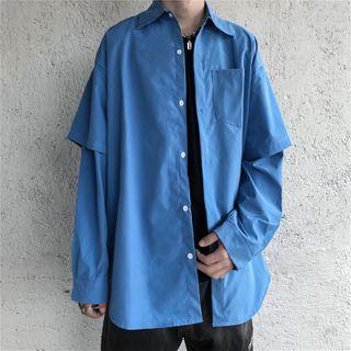 Couple Matching Mock Two Piece Long Sleeve Shirt