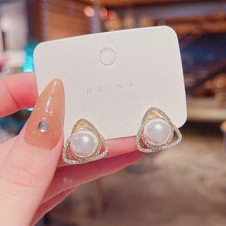 Faux Pearl Stud Earring E3287 - 1 Pair - Gold - One