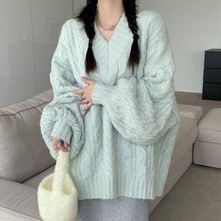 Linen Flower V-neck Oversize Sweater