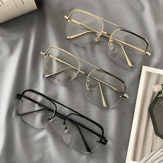 Retro Double-bridge Half Square Metal Frame Eyeglasses