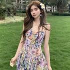 Sleeveless Deep V-neck Floral Mini Dress