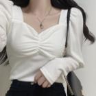 Long-sleeve Sweetheart Neckline Ruched Top