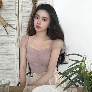 Mesh Panel Camisole Top Dark Pink - One Size