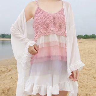 Light Jacket / Spaghetti Strap Knit Top