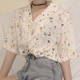 Short-sleeve Print Chiffon Shirt As Shown In Figure - One Size