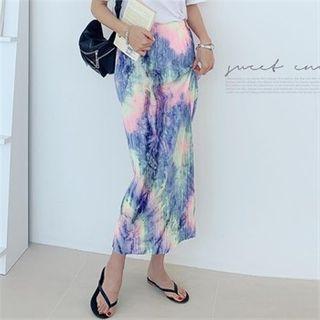 Tie-dye Crystal-pleat Maxi Skirt Blue - One Size
