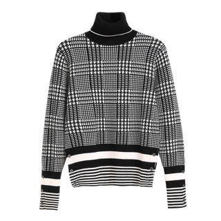 Houndstooth Turtleneck Sweater Black & White - One Size