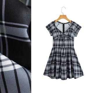 Short-sleeve Plaid Wide Leg Romper