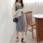 Long-sleeve Shirt / Sleeveless Midi Knit Dress / Set