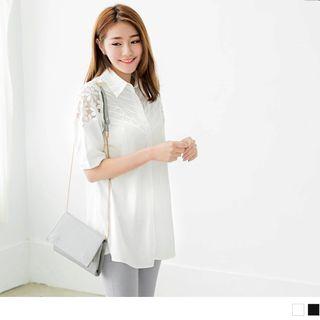 Mesh-lace-trim Swing Tunic Shirt