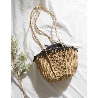 Bobble-trim Woven Rush Tote