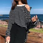 Striped Long-sleeve Cut Out T-shirt As Shown In Figure - One Size