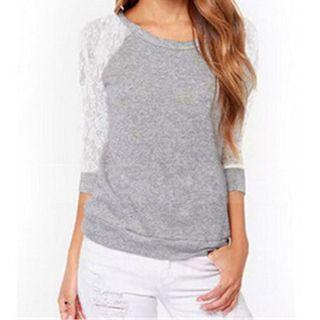 Long-sleeve Lace Panel Open Back T-shirt