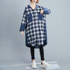 Hooded Long Plaid Shirt As Shown In Figure - One Size