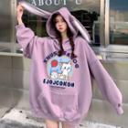 Cat Printed Rabbit Ear Hooded Pullover