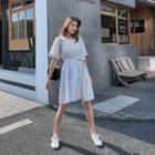 Short-sleeve Striped Tie-waist A-line Dress