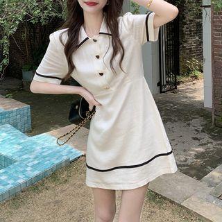 Short-sleeve Lapel Contrast Trim Dress