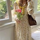 Long-sleeve Floral Print Dress / Plain Long-sleeve Top