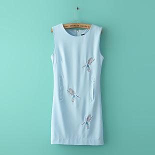 Sleeveless Bird Embroidered Shift Dress