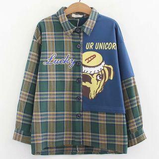 Long-sleeve Dog Print Plaid Shirt
