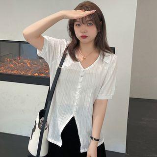 Elbow-sleeve Collar Top
