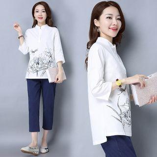 Printed 3/4-sleeve Hanfu Top