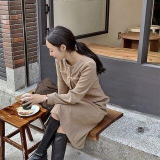 Collarless Faux-pearl Long Shirtdress