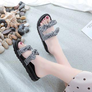 Plaid Platform Slide Sandals