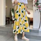 Lemon Print A-line Midi Skirt