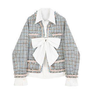 Mock Two Piece Bow Accent Blouse