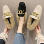 Block-heel Furry Trim Loafers