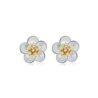925 Sterling Silver Fashion Elegant Flower Stud Earrings Silver - One Size
